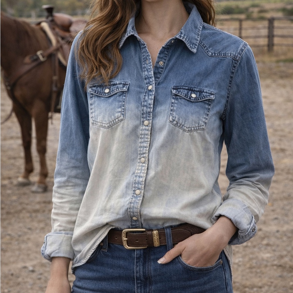 American Eagle Outfitters Blue Ombre Button Down Shirt